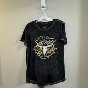 Women's Black Short Sleeve Tee with Dutton Ranch Yellowstone Graphic. Size S